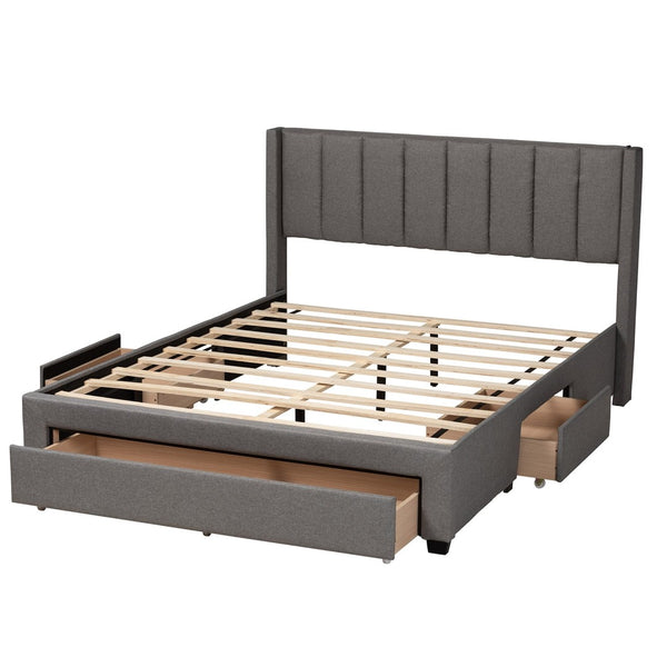 Baxton Studio Baxton Studio Coronado Mid-Century Modern Platform Bed with Storage Drawers for a Stylish Bedroom Grey Full CF 9270-B-Coronado-B-Grey-Full