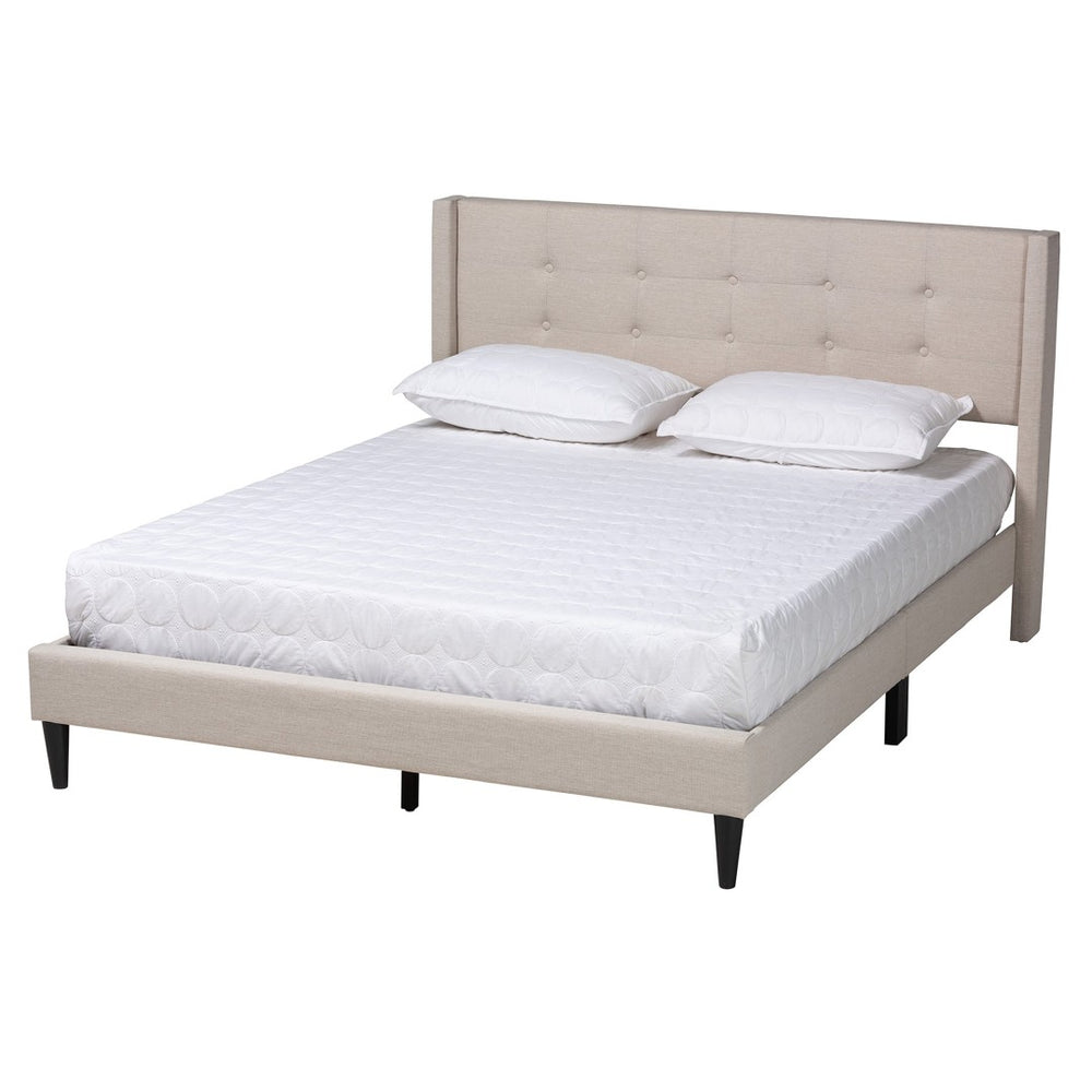 Baxton Studio Baxton Studio Casol Mid-Century Modern Upholstered Platform Bed with Wingback Headboard Design Beige Full CF 9272-C-Vele-C-Beige-Full