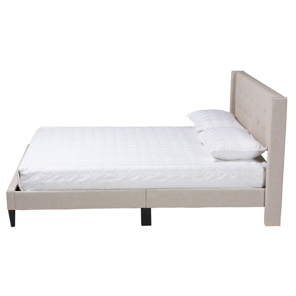 Baxton Studio Baxton Studio Casol Mid-Century Modern Upholstered Platform Bed with Wingback Headboard Design Beige Full CF 9272-C-Vele-C-Beige-Full