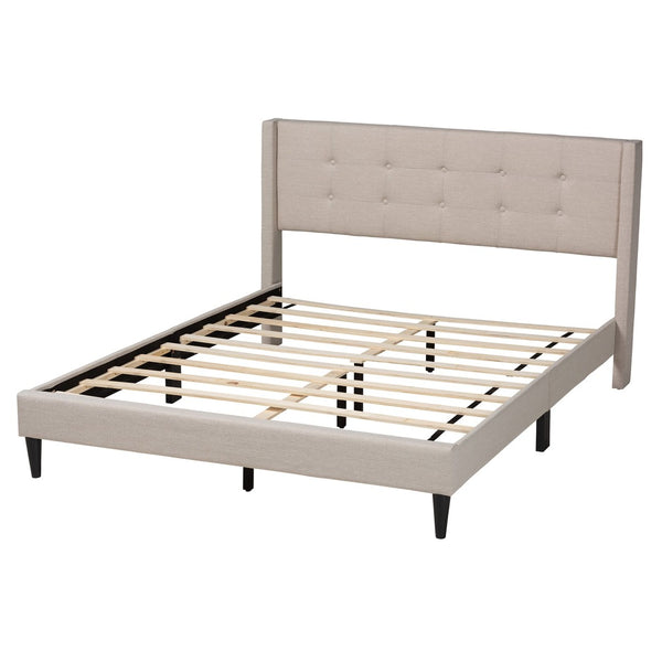 Baxton Studio Baxton Studio Casol Mid-Century Modern Upholstered Platform Bed with Wingback Headboard Design Beige Full CF 9272-C-Vele-C-Beige-Full