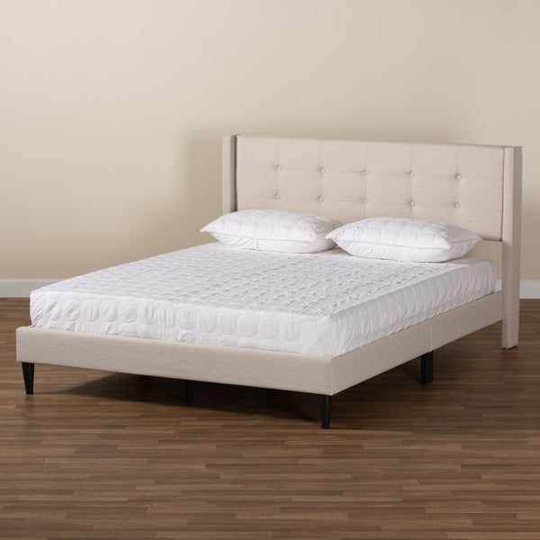 Baxton Studio Baxton Studio Casol Mid-Century Modern Upholstered Platform Bed with Wingback Headboard Design Beige Full CF 9272-C-Vele-C-Beige-Full