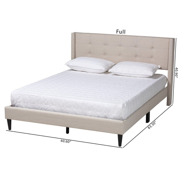 Baxton Studio Baxton Studio Casol Mid-Century Modern Upholstered Platform Bed with Wingback Headboard Design Beige Full CF 9272-C-Vele-C-Beige-Full