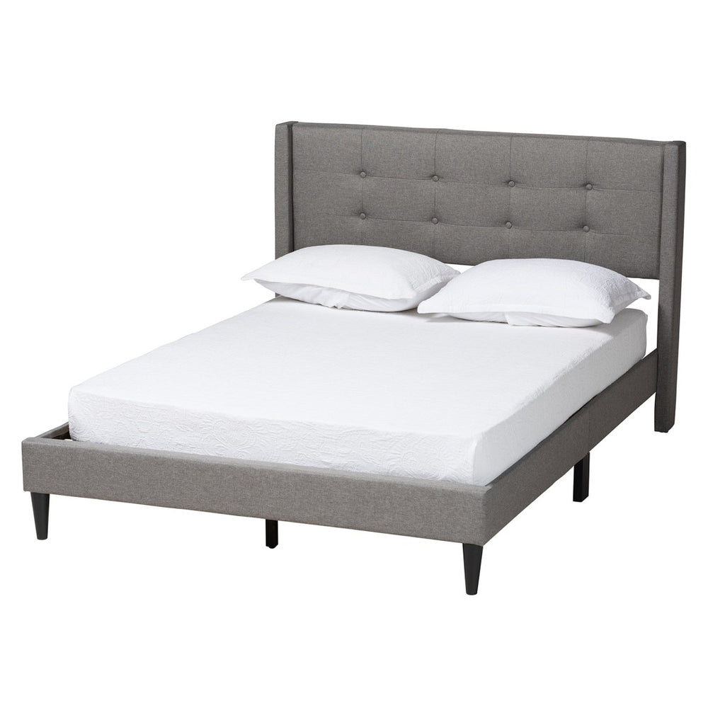 Baxton Studio Baxton Casol Mid-Century Modern Queen Platform Bed with Wingback Headboard in Grey Upholstery CF 9272-C-Vele-C-Grey-Queen