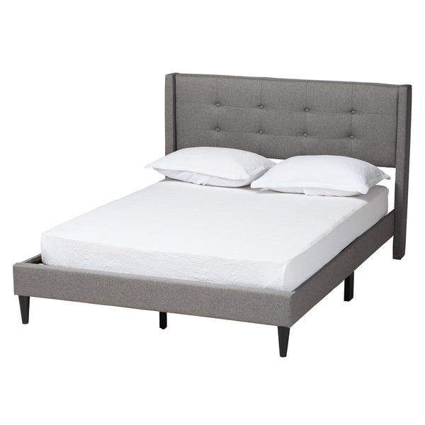 Baxton Studio Baxton Casol Mid-Century Modern Queen Platform Bed with Wingback Headboard in Grey Upholstery CF 9272-C-Vele-C-Grey-Queen