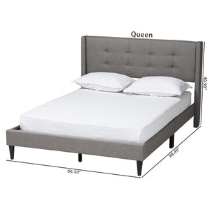 Baxton Studio Baxton Casol Mid-Century Modern Queen Platform Bed with Wingback Headboard in Grey Upholstery CF 9272-C-Vele-C-Grey-Queen