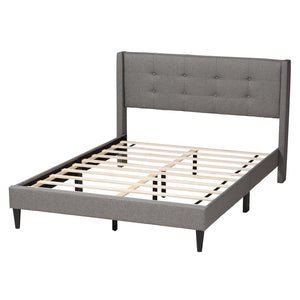 Baxton Studio Baxton Casol Mid-Century Modern Queen Platform Bed with Wingback Headboard in Grey Upholstery CF 9272-C-Vele-C-Grey-Queen