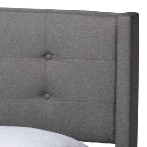 Baxton Studio Baxton Casol Mid-Century Modern Queen Platform Bed with Wingback Headboard in Grey Upholstery CF 9272-C-Vele-C-Grey-Queen