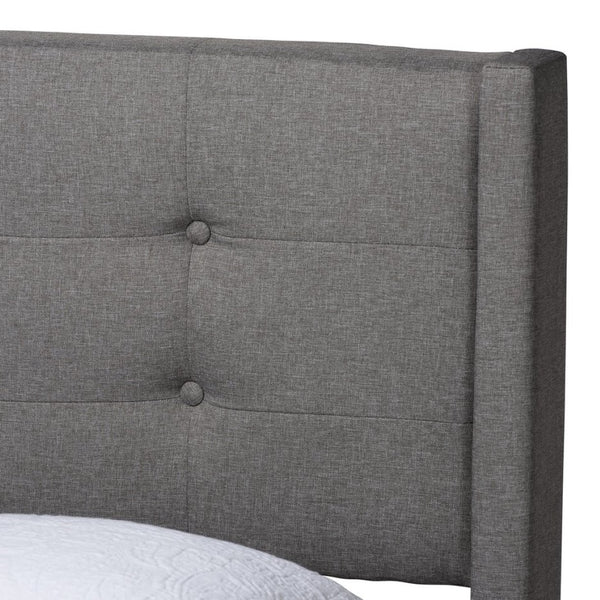 Baxton Studio Baxton Casol Mid-Century Modern Queen Platform Bed with Wingback Headboard in Grey Upholstery CF 9272-C-Vele-C-Grey-Queen