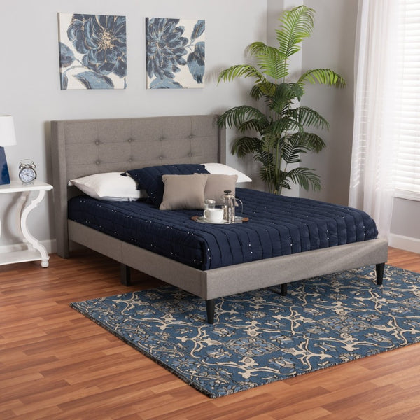 Baxton Studio Baxton Studio Casol Mid-Century Modern Upholstered Platform Bed with Wingback Headboard Design Grey Full CF 9272-C-Vele-C-Grey-Full