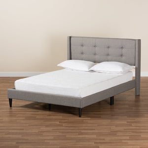 Baxton Studio Baxton Casol Mid-Century Modern Queen Platform Bed with Wingback Headboard in Grey Upholstery CF 9272-C-Vele-C-Grey-Queen