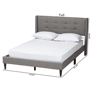 Baxton Studio Baxton Casol Mid-Century Modern Queen Platform Bed with Wingback Headboard in Grey Upholstery CF 9272-C-Vele-C-Grey-Queen