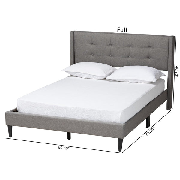 Baxton Studio Baxton Casol Mid-Century Modern Queen Platform Bed with Wingback Headboard in Grey Upholstery CF 9272-C-Vele-C-Grey-Queen