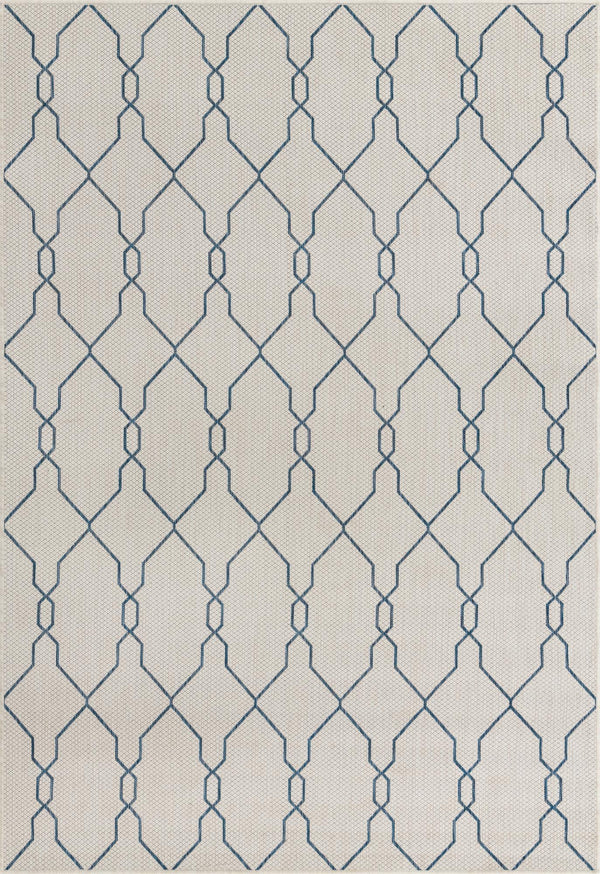 Unique Loom Outdoor Trellis Links Trellis Machine Made Trellis Rug Ivory, Navy Blue 6' 1" x 9' 0"