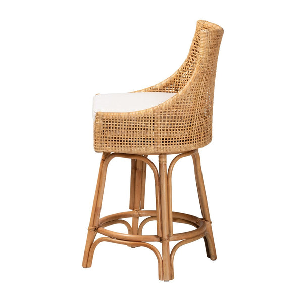 Baxton Studio bali Bella Modern Bohemian Rattan Counter Stool with 360° Swivel, Padded Cushion & Natural Finish Bella-Rattan-CS