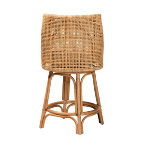 Baxton Studio bali Bella Modern Bohemian Rattan Counter Stool with 360° Swivel, Padded Cushion & Natural Finish Bella-Rattan-CS