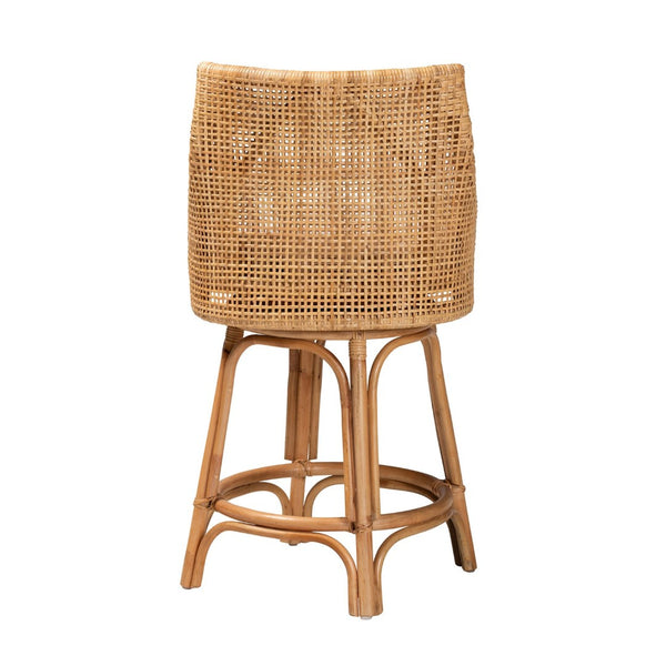 Baxton Studio bali Bella Modern Bohemian Rattan Counter Stool with 360° Swivel, Padded Cushion & Natural Finish Bella-Rattan-CS
