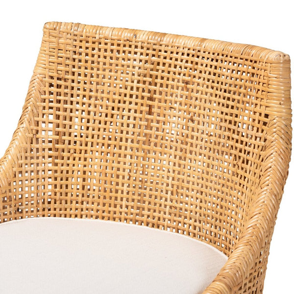 Baxton Studio bali Bella Modern Bohemian Rattan Counter Stool with 360° Swivel, Padded Cushion & Natural Finish Bella-Rattan-CS