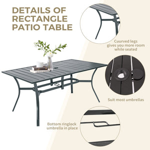English Elm 7-piece Outdoor Dining Set Powder Coated Steel Rattan Chairs Cushions Poolside T5880S00024