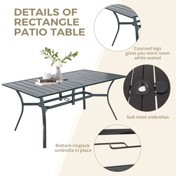 English Elm 7-piece Outdoor Dining Set Powder Coated Steel Rattan Chairs Cushions Poolside T5880S00024