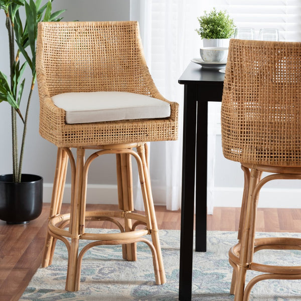 Baxton Studio bali Bella Modern Bohemian Rattan Bar Stool - Stylish Comfort for Indoor & Outdoor Spaces Bella-Rattan-BS