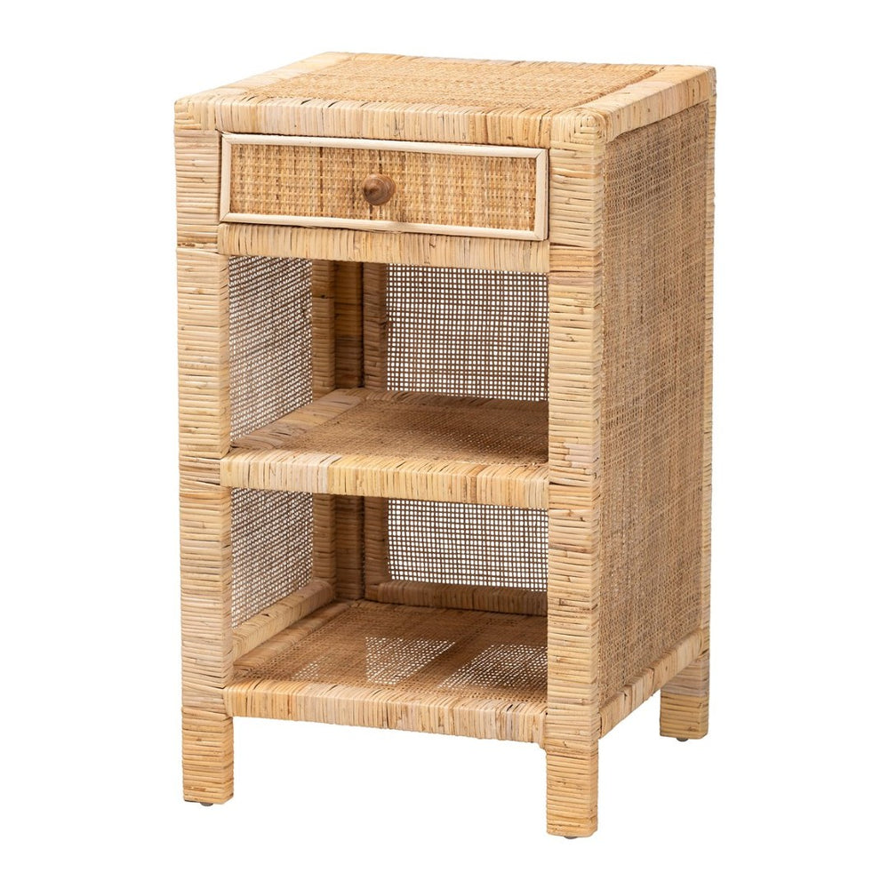 Baxton Studio bali Bella Bohemian Nightstand - Handcrafted Mahogany & Rattan with Drawer, Unique Storage Solution Bella-Mahogany-SM-NS