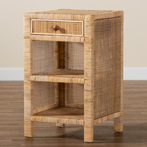 Baxton Studio bali Bella Bohemian Nightstand - Handcrafted Mahogany & Rattan with Drawer, Unique Storage Solution Bella-Mahogany-SM-NS