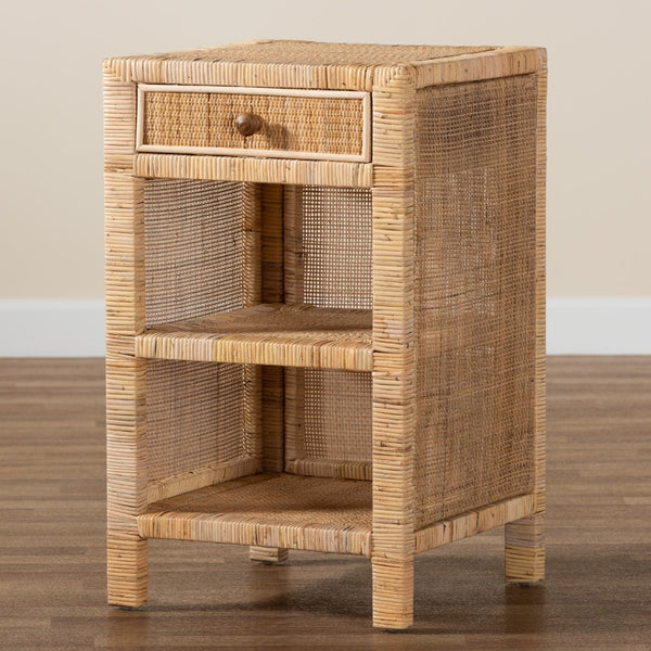 Baxton Studio bali Bella Bohemian Nightstand - Handcrafted Mahogany & Rattan with Drawer, Unique Storage Solution Bella-Mahogany-SM-NS