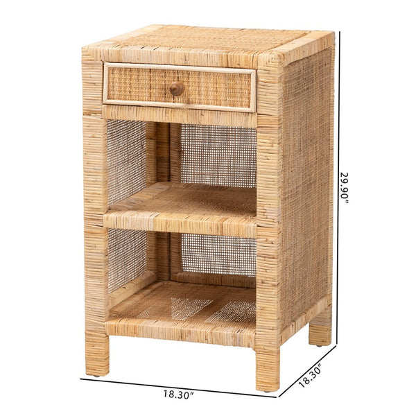 Baxton Studio bali Bella Bohemian Nightstand - Handcrafted Mahogany & Rattan with Drawer, Unique Storage Solution Bella-Mahogany-SM-NS