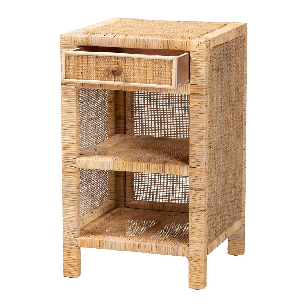 Baxton Studio bali Bella Bohemian Nightstand - Handcrafted Mahogany & Rattan with Drawer, Unique Storage Solution Bella-Mahogany-SM-NS