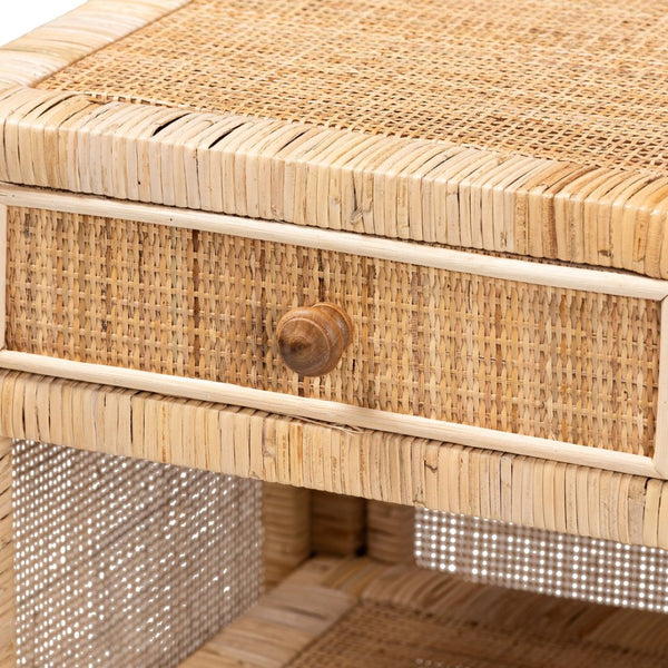 Baxton Studio bali Bella Bohemian Nightstand - Handcrafted Mahogany & Rattan with Drawer, Unique Storage Solution Bella-Mahogany-SM-NS