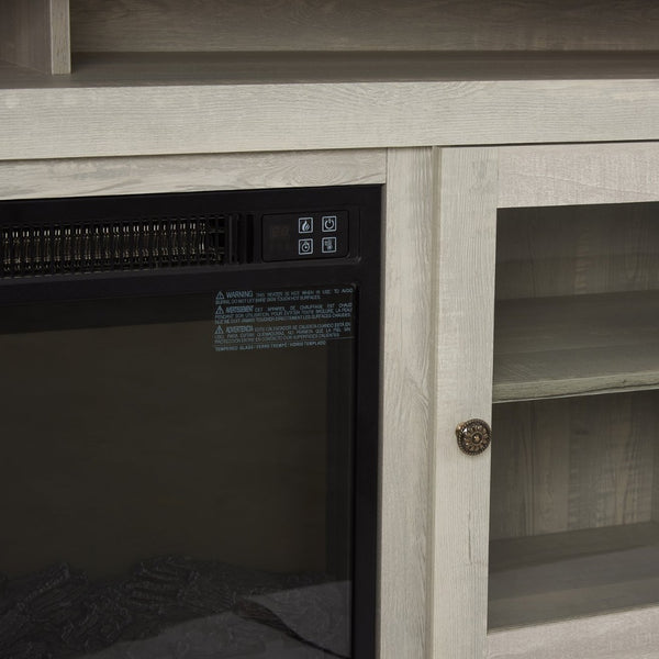 English Elm Contemporary Stone Gray Media Console with Electric Fireplace Insert for Living Rooms W2275S00042