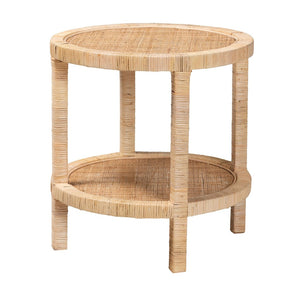 Baxton Studio bali Bella Modern Bohemian 2-Tier End Table in Natural Brown Mahogany & Rattan - Stylish Accent Piece Bella-Rattan-ET