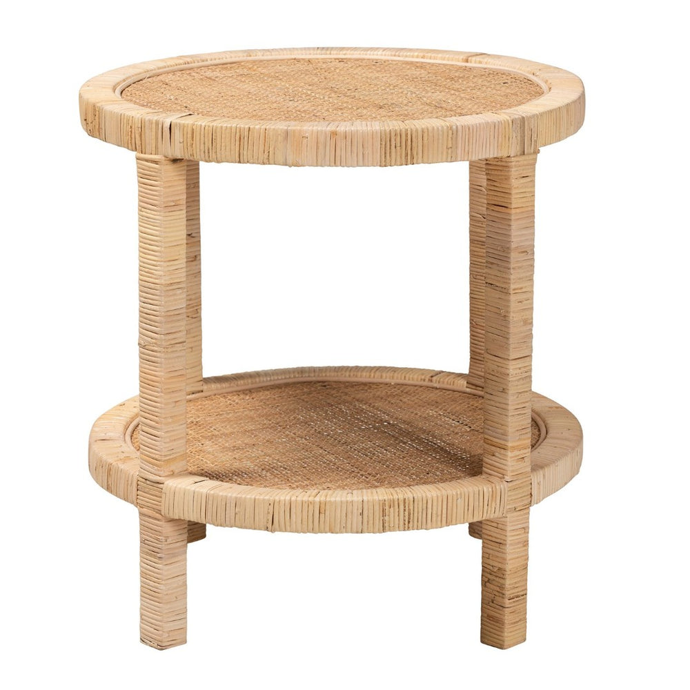 Baxton Studio bali Bella Modern Bohemian 2-Tier End Table in Natural Brown Mahogany & Rattan - Stylish Accent Piece Bella-Rattan-ET