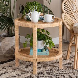 Baxton Studio bali Bella Modern Bohemian 2-Tier End Table in Natural Brown Mahogany & Rattan - Stylish Accent Piece Bella-Rattan-ET