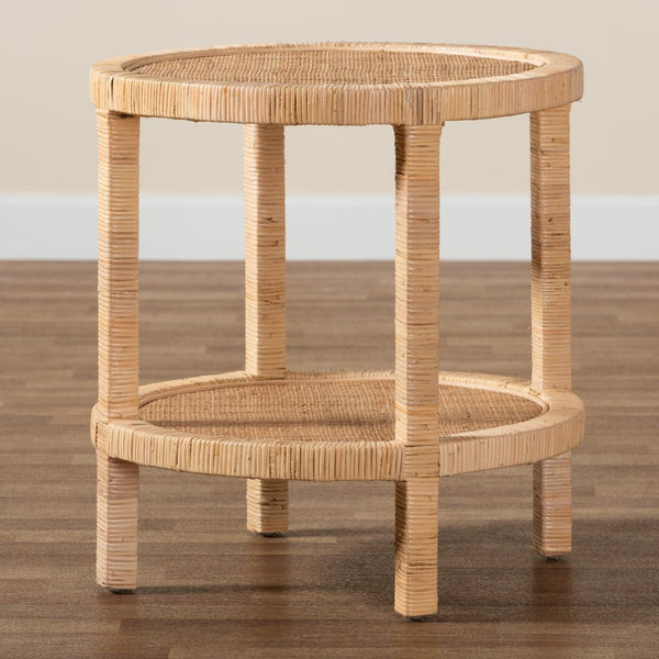 Baxton Studio bali Bella Modern Bohemian 2-Tier End Table in Natural Brown Mahogany & Rattan - Stylish Accent Piece Bella-Rattan-ET
