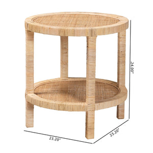 Baxton Studio bali Bella Modern Bohemian 2-Tier End Table in Natural Brown Mahogany & Rattan - Stylish Accent Piece Bella-Rattan-ET