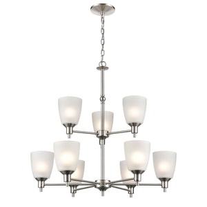 Thomas Lighting Jackson Three Light Chandelier Brushed Metal with White Glass for Dining Entryway Nickel 29 inches 1309CH/20