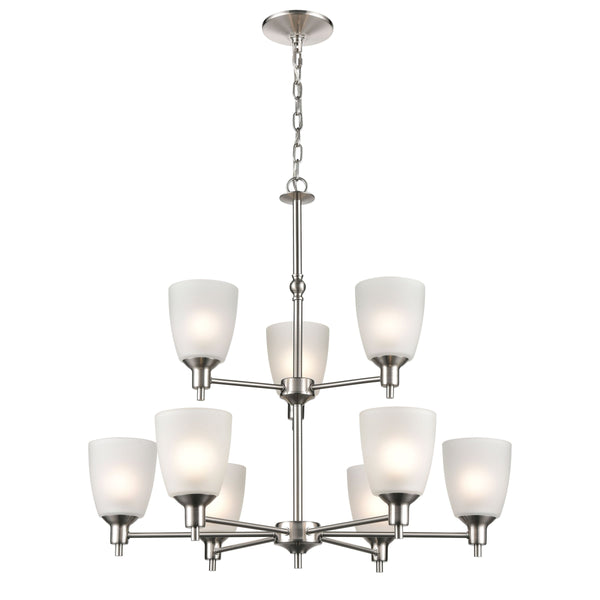 Thomas Lighting Jackson Three Light Chandelier Brushed Metal with White Glass for Dining Entryway Nickel 29 inches 1309CH/20
