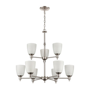 Thomas Lighting Jackson Three Light Chandelier Brushed Metal with White Glass for Dining Entryway Nickel 29 inches 1309CH/20