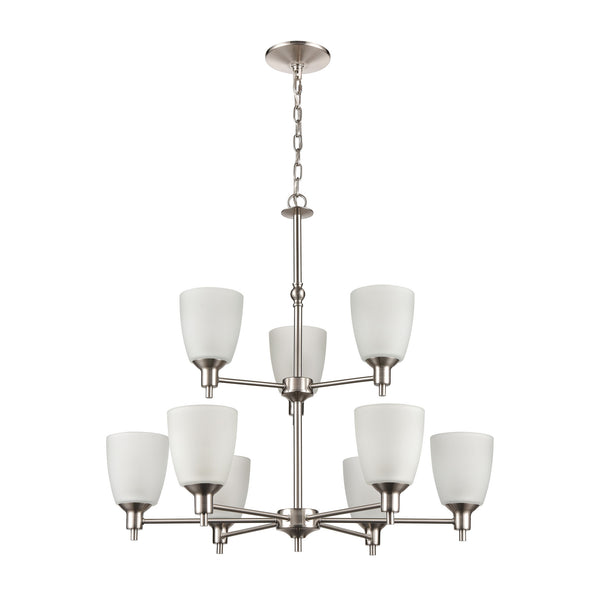 Thomas Lighting Jackson Three Light Chandelier Brushed Metal with White Glass for Dining Entryway Nickel 29 inches 1309CH/20