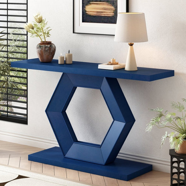 English Elm U_Style Modern Entryway Table With Sculptural Hexagon Legs & Premium Fir Veneer For Elegant Spaces N711P241272V-GIGA