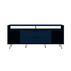 Manhattan Comfort Rockefeller Mid-Century Modern TV Stand Tatiana Midnight Blue 130GMC4