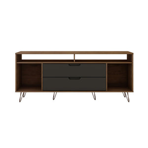 Manhattan Comfort Rockefeller Mid-Century Modern TV Stand Nature and Textured Grey 130GMC7