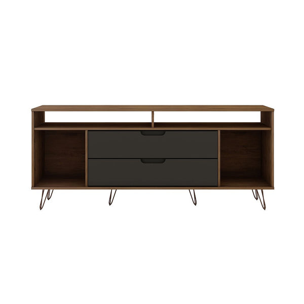 Manhattan Comfort Rockefeller Mid-Century Modern TV Stand Nature and Textured Grey 130GMC7