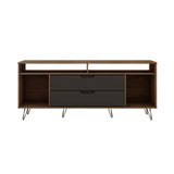 Manhattan Comfort Rockefeller Mid-Century Modern TV Stand Nature and Textured Grey 130GMC7