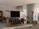 Manhattan Comfort Rockefeller Mid-Century Modern TV Stand Nature and Textured Grey 130GMC7