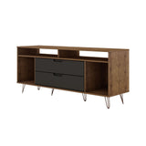 Manhattan Comfort Rockefeller Mid-Century Modern TV Stand Nature and Textured Grey 130GMC7