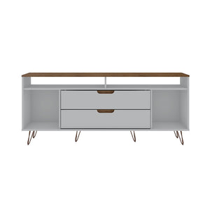 Manhattan Comfort Rockefeller Mid-Century Modern TV Stand Off White and Nature 130GMC8