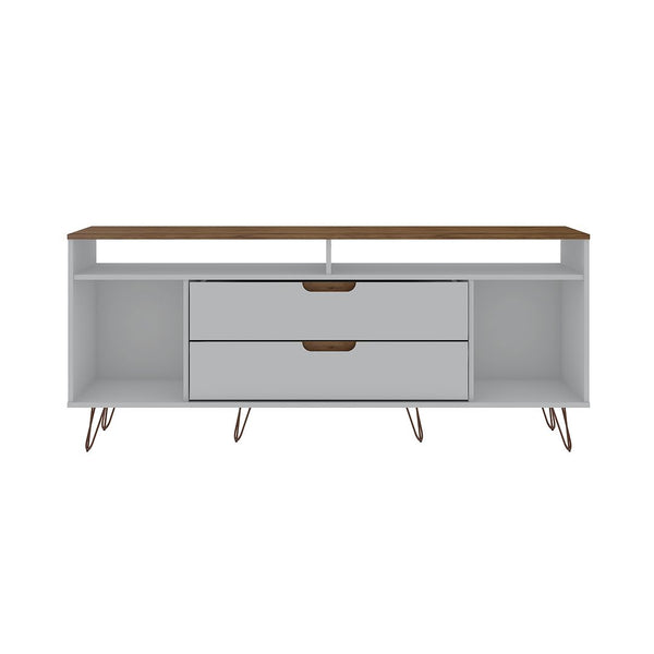 Manhattan Comfort Rockefeller Mid-Century Modern TV Stand Off White and Nature 130GMC8