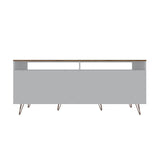 Manhattan Comfort Rockefeller Mid-Century Modern TV Stand Off White and Nature 130GMC8